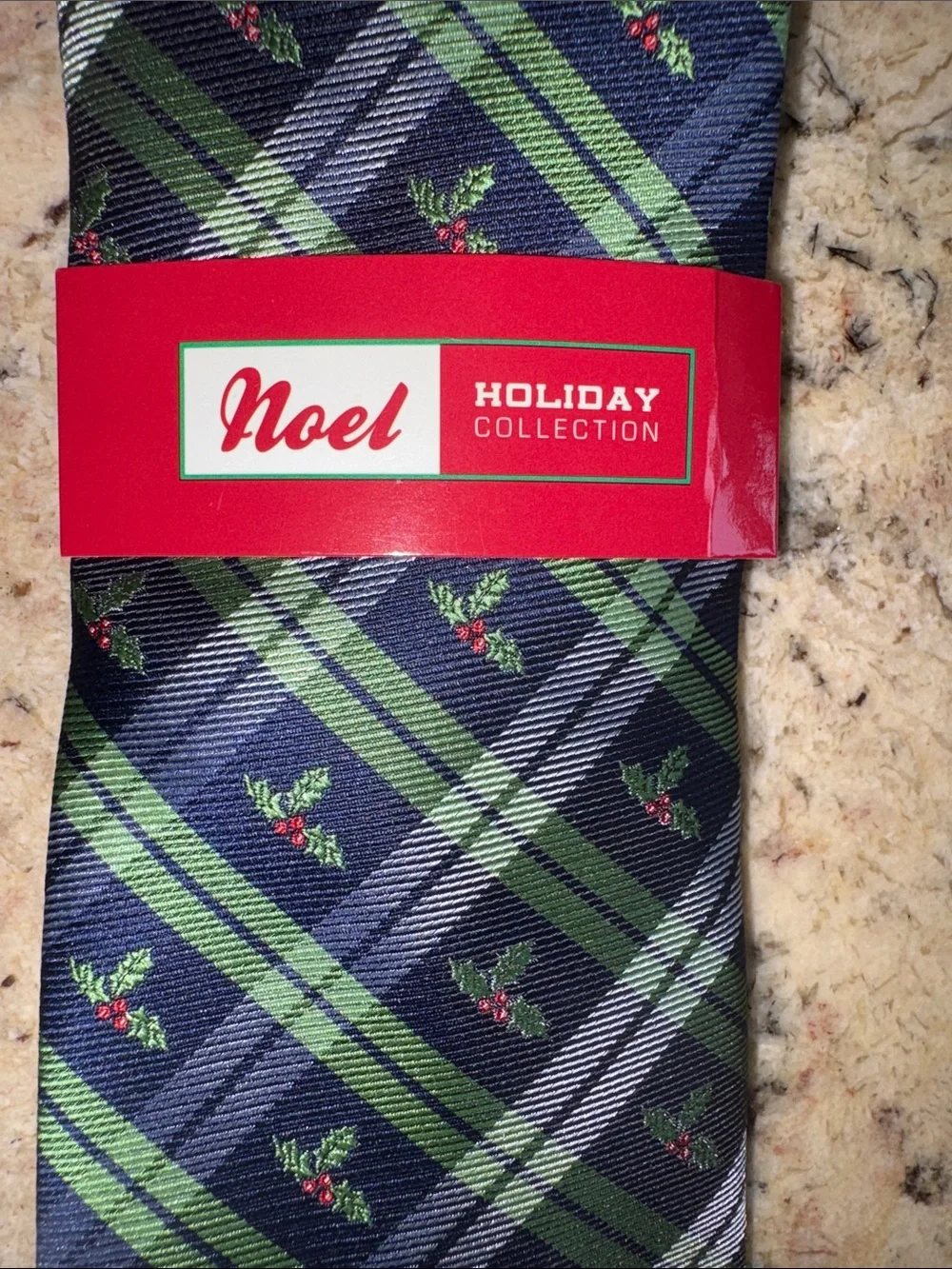 Navy Plaid Tie with Green Accent